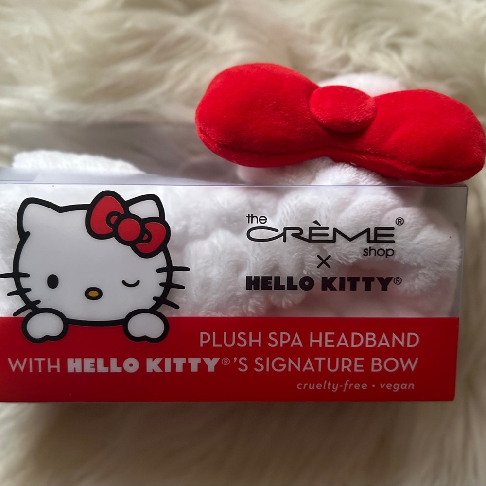 THE CREME SHOP HELLO KITTY PLUSH SPA HEADBAND RED BOW. NEW